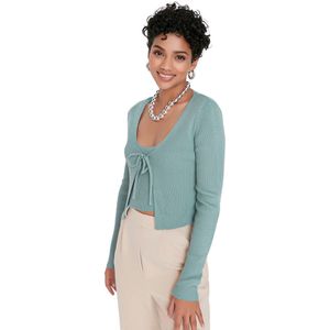 Trendyol Bruin Crop Tie-Gedetailleerd Blouse-Vest Gebreide Pak Twoss21Hi0002