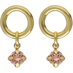 Cadeau voor haar - Victoria Cruz A4087-52DT Zilveren Oorhangers - Dames - Cirkel - 10 mm Doorsnee - Kristal - Roze - 18 mm Totale lengte - Pouchette - Zilver - Gold Plated (Verguld/Goud op Zilver)