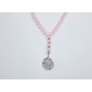 Handgemaakte Natuurstenen Autohanger ""Roze kwartz ""- Met metaal hanger - ""Qul aeuidh birabi alnaas"" - 8 mm diameter van de korrel- Mooie accessoire en decoratie voor de auto