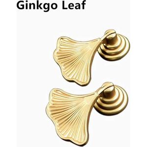 6 stks goudkleur bronzen legering knoppen, keukenkast lade trekt keuken kledingkast meubels handgrepen (6 stuks, ginkgo blad, met schroeven)