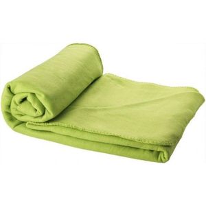 3x Fleece deken lime groen 150 x 120 cm - reisdeken met tasje