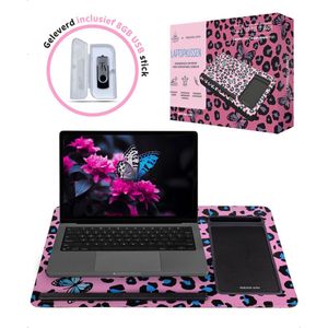 TrueLogic Alpha Laptop standaard - Laptoptafel - Bedtafel - Laptopkussen - Laptopstandaard - Voor laptops t/m 17 inch - Geleverd inclusief 8 GB usb stick - Pink Jungle