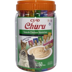 CIAO Churu kattensnacks - tonijn en kip variaties 50 tubes van elk 14 gr granenvrij + vitamine E