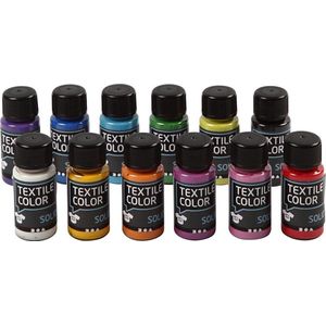 Textielkleur, dekkend, diverse kleuren, 12x50 ml/ 1 doos