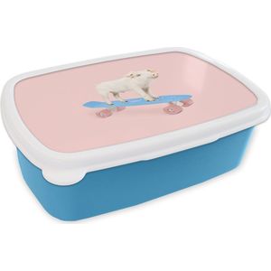 Broodtrommel Blauw - Lunchbox - Brooddoos - Varken - Roze - Skateboard - Blauw - Dieren - 18x12x6 cm - Kinderen - Jongen