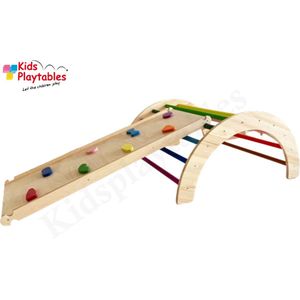 KPW Houten klimrek met glijbaan voor peuter | Waldorf rocker | klimboog met glijbaan / Speeltoestel kinderen | Klimbord | Montessori klimboog | Pikler schommel | Balanceerbord | houten speelgoed