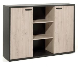 Dressoir Spinoza Zwart Kastanje - Breedte 160 cm - Hoogte 112 cm - Diepte 40 cm - Met planken - Met openslaande deuren