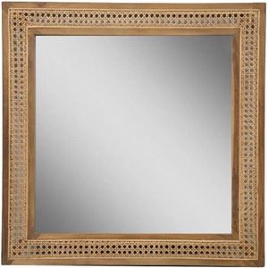 Rowan Wandspiegel - 80x3x80 cm - Bruin - Teak/Rotan - spiegel rond, spiegel goud, wandspiegel, wandspiegel rechthoek, wandspiegel industrieel, wandspiegel zwart, wandspiegel rond, wandspiegels woonkamer, decoratiespiegel