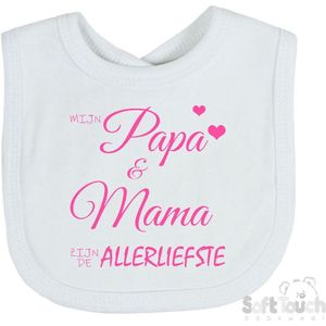 Soft Touch Slabber Slabbetje Slab ""Mijn papa & mama zijn de allerliefste"" Unisex Katoen Wit/roze Maat 33x22 Cm