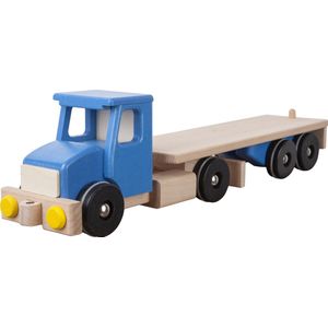 Blauwe houten vrachtwagen - 52x10x13cm - Handgemaakt - Uniek design - LUPO