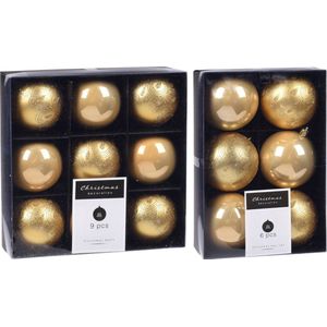 Kerstversiering kunststof kerstballen goud 6 en 8 cm pakket van 45x stuks - Kerstboomversiering - Luxe finish motief