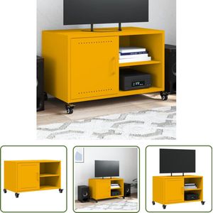 The Living Store Tv-meubel 68x39x43,5 cm staal mosterdgeel - Tv Meubel - Mediakast - Mustard Geel - Staal - Vintage Stijl