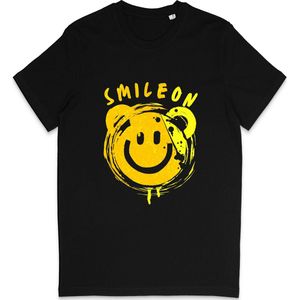 Grappig T Shirt Dames Heren - Smiley Blijf Lachen - Smile On - Zwart - Maat XXL