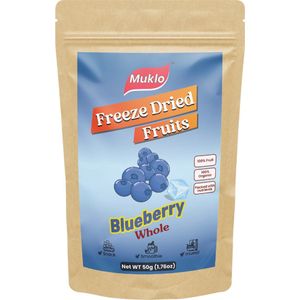 Muklo - Freeze Dried Fruits (Gevriesdroogd Fruit) - Blueberry (Blauwe bes) Whole- 50 Gram - Gezonde snack - Zonder toevoegingen - 100% fruit - Vegan