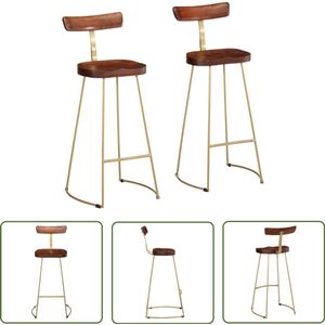 The Living Store Barkrukken 2 st 49x43x103 cm massief mangohout - Barstoel - Eetkamerstoelen - Houten Stoel - Moderne Stoel - Industrieel Meubilair