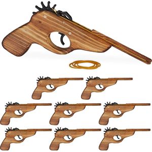 Relaxdays 9x elastiek pistool - geweer - houten pistool - speelgoedpistool - elastiekjes