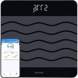 Personenweegschaal tot 300kg - Nauwkeurigheid 005kg - Professionele weegschaal - Fabriek sinds 2001 - Groot platform - Anti-slip gehard glas - LED - Zwart