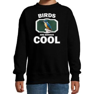 Dieren vogels sweater zwart kinderen - birds are serious cool trui jongens/ meisjes - cadeau ijsvogel zittend/ vogels liefhebber - kinderkleding / kleding 110/116