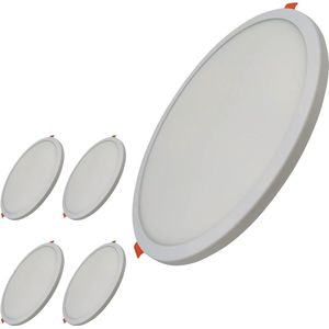 Verpakking 5x rond plat LED-paneel 20 W verstelbare snit - koel wit 6500 K - 1800 lumen.