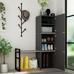 Woody - Fashion - Schoenenkast - Antraciet Lichtbruin - 100% Melamine - 18mm Dikte