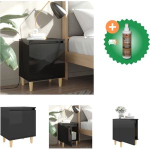 vidaXL Nachtkastje met houten poten 40x30x50 cm hoogglans zwart - Kast - Inclusief Houtreiniger en verfrisser