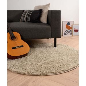 Rond hoogpolig vloerkleed shaggy Trend effen - champagne 120 cm rond