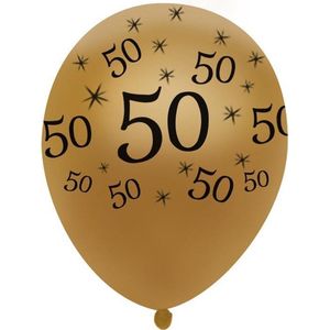 10 ballonnen (goud) met zwarte opdruk 50 jaar verjaardag