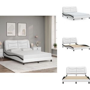 vidaXL Bedframe - Bedframes - Bed - Bedbodem - Bedframe met hoofdbord kunstleer zwart en wit 140x200 cm