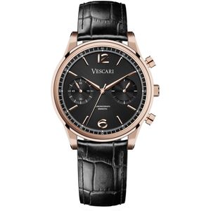 Luxe heren horloge met leren band –horloge waterdicht 5ATM – Vescari – Chestor- rosegoud - Ø 40 mm