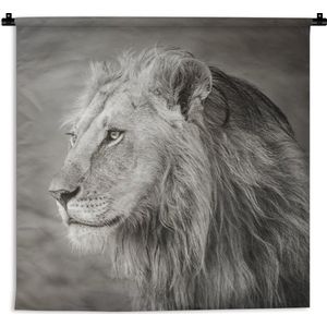 Wandkleed Leeuw in zwart wit - Wegkijkende leeuw Wandkleed katoen 180x180 cm - Wandtapijt met foto