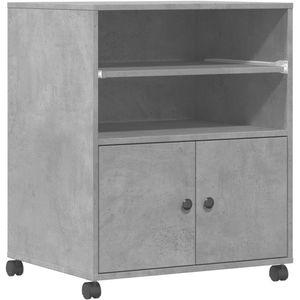 vidaXL Printerkastje - Met wielen - Betongrijs - 60x48x74 cm Printer Standaard - Printer Tafel - Werkstation - Bureaublad Organizer - Opbergplank