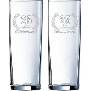 Gegraveerde set Longdrinkglazen 31cl Gefeliciteerd 25 jaar getrouwd