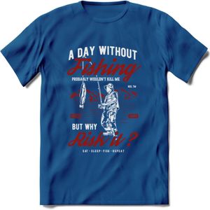 A Day Without Fishing - Vissen T-Shirt | Rood | Grappig Verjaardag Vis Hobby Cadeau Shirt | Dames - Heren - Unisex | Tshirt Hengelsport Kleding Kado - Donker Blauw - 3XL