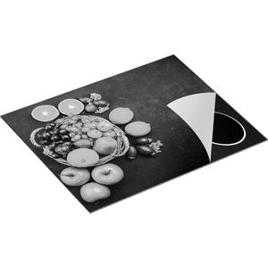 Chefcare Inductie Beschermer Fruitmand op Zwarte Marmer - Fruit - Zwart Wit - 65x52 cm - Afdekplaat Inductie - Kookplaat Beschermer - Inductie Mat