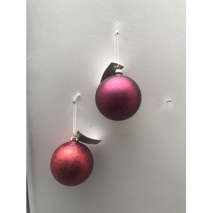 Set van 2 glazen kerstballen met gevlamd effect rood en bordeaux kersthanger