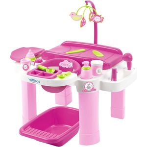 Poppen pleegstation in roze en wit - 2879 met zachte poppenmatras poppenstoel