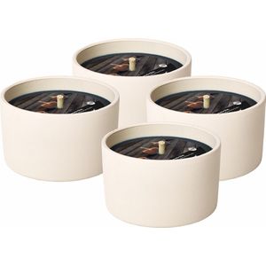 SPAAS© Tuinkaars in ronde witte Terracotta Pot Ø 14 cm - Buitenkaars - 11 branduren - Zwarte Kaars Tuinfakkel - 4 stuks