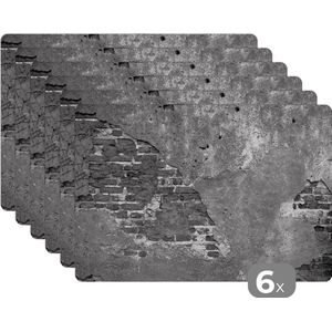 Placemat - Muur - Baksteen - Cement - Beton - Zwart - Wit - 45x30 cm - Plastic placemats - Kamer decoratie