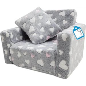 Kinderstoel relaxstoel knuffelstoel met grijs en wit-roze design. kinderzetel