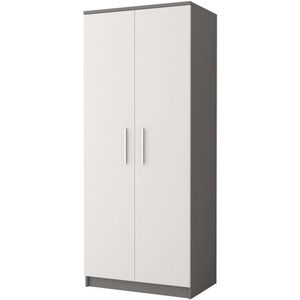 Kledingkast MARSALA Draaideurkast Garderobekast met planken en kledingstang - 2 deuren - 80x193x50 cm - MARSALA 2D (Grijs + Wit)