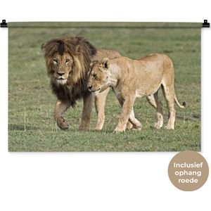 Wandkleed Leeuwen - Leeuwenpaar Wandkleed katoen 90x60 cm - Wandtapijt met foto