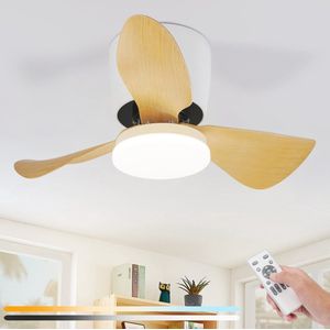 NETTLIFE Plafondventilator met verlichting - LED 23W - Hout Design - Dimbaar 3000K-6500K - Wit - Stille plafondlamp met ventilator - 70CM - met afstandsbediening - 6 standen Ventilator - timer - voor slaapkamer | kinderkamer | kantoor | woonkamer