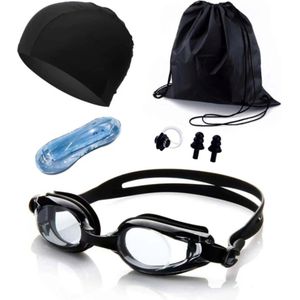 Cynergie - Zwem Accessoires - 6 Delig - Incl. Ebook - Badmuts - Zwembril - Neusklem Zwemmen - Neusknijper - Duikbril - Zwembrillen Volwassenen en Kinderen - Zwart