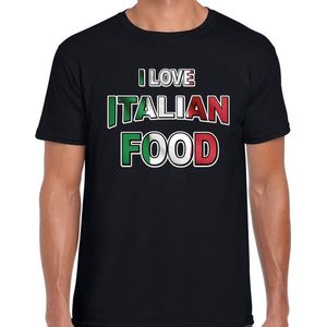 I love Italian food t-shirt zwart met kleuren Italiaanse vlag voor heren - Italiaans eten  t-shirts M