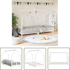 The Living Store Kinderbedframe 80x200 cm massief grenenhout wit - Kinderbed - Peuterbed - Hout Bed - Grenenhout Bed - Witte Kamermeubel