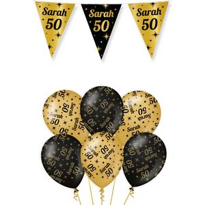 50 Jaar Sarah Decoratie Versiering - Sarah - Feest Versiering - Vlaggenlijn - Ballonnen - Man & Vrouw - Zwart en Goud