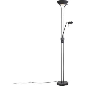 QAZQA diva - Moderne Dimbare LED Staande Uplighter | Vloerlamp | Staande Lamp met Dimmer met leeslamp - 2 lichts - H 1800 mm - Zwart - Woonkamer | Slaapkamer | Keuken