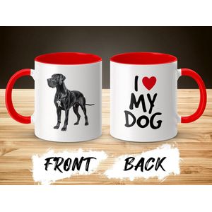 Mok rood/wit Great Dane dog - I love my dog / dog lover / dogs - ik hou van mijn hond / hondenliefhebber / honden