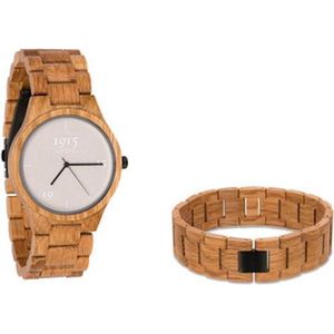 1915 watches - Horloge Gift Set | Heren Horloge met bijpassende armband | Eiken hout | Houten band en mat zwarte sluiting | Gift Box | Geschenkset voor mannen