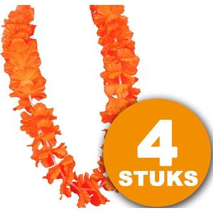 Oranje Feestkleding | 4 stuks Oranje Krans Hawaii de Luxe | Oranje Feestartikelen | Feestkleding EK/WK Voetbal | Oranje Versiering Versierpakket Nederlands Elftal Oranjepakket